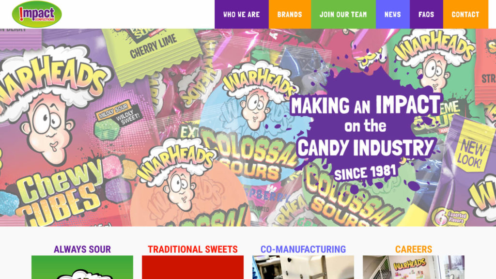 Screenshot of Impact Confections homepage from March 27, 2020