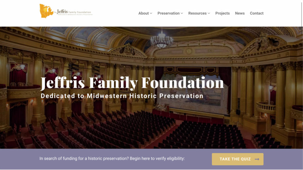 Screenshot of Jeffris Family Foundation homepage from May 5, 2020