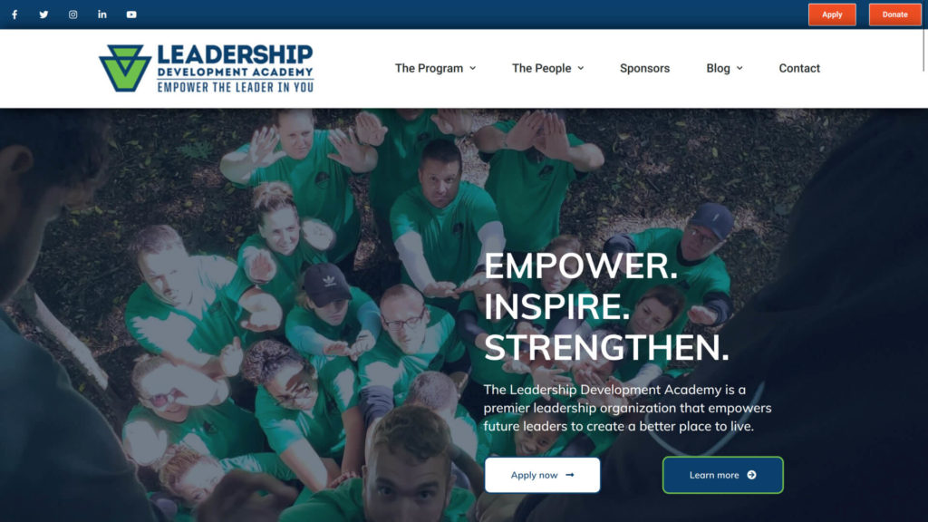 Screenshot of Leadership Development Academy homepage from March 27, 2020