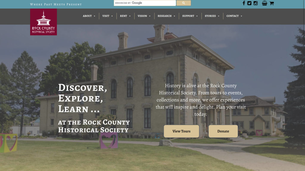 Screenshot of Rock Co. Historical Society homepage from Nov. 1, 2020
