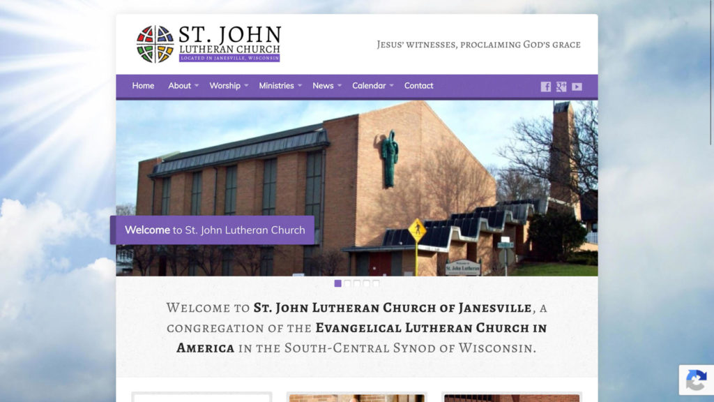 Screenshot of St John Lutheran Church homepage from March 27, 2020